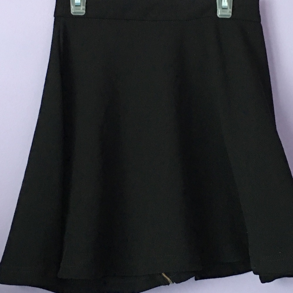 Black High-waisted Skater Skirt with Gold Zipper